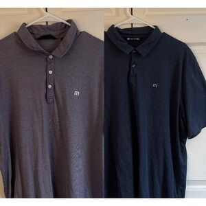 TravisMathew Mens Polo Shirt Bundle XXL Purple Stripe Navy Diamond Golf Tops 2pk